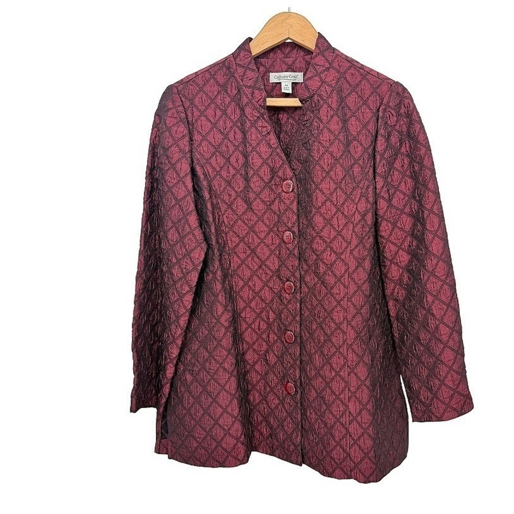 Coldwater Creek Asian Flair Jacket Quilted Diamond Burgundy Shimmer Formal PM